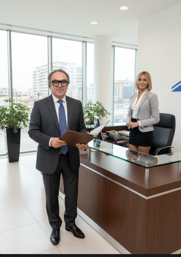Giovanni Vecchio con una collaboratrice di GV Immobiliare in ufficio